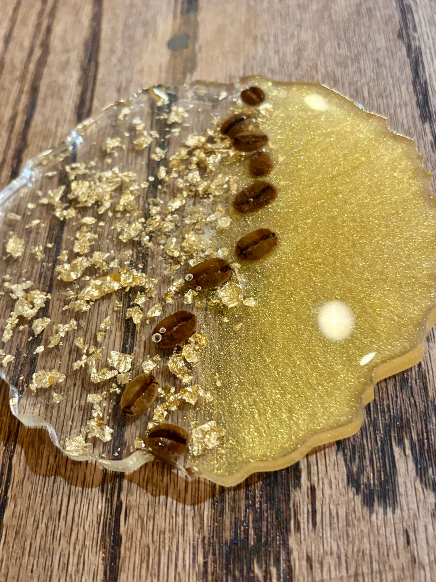 Gold & Gold leaf coaster with real coffee beans