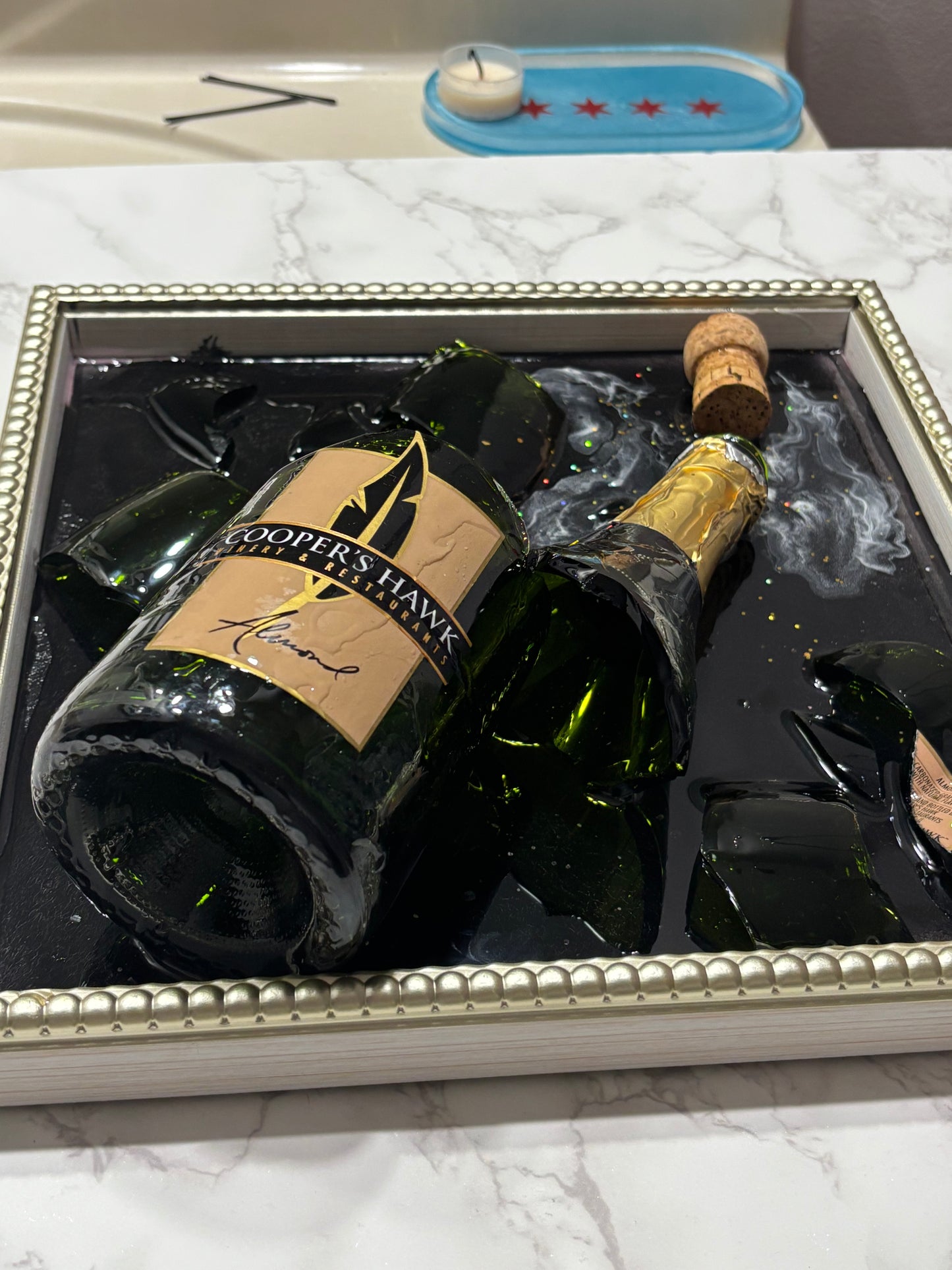 Smashed Champagne bottle -Coopers Hawk