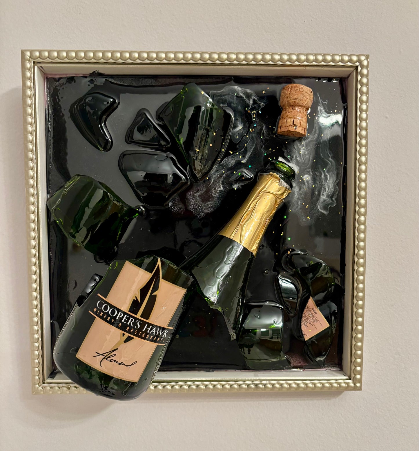 Smashed Champagne bottle -Coopers Hawk