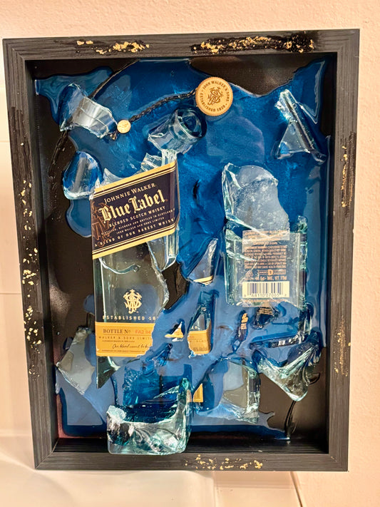 Blue Label Johnnie Walker • smashed bottle wall decor