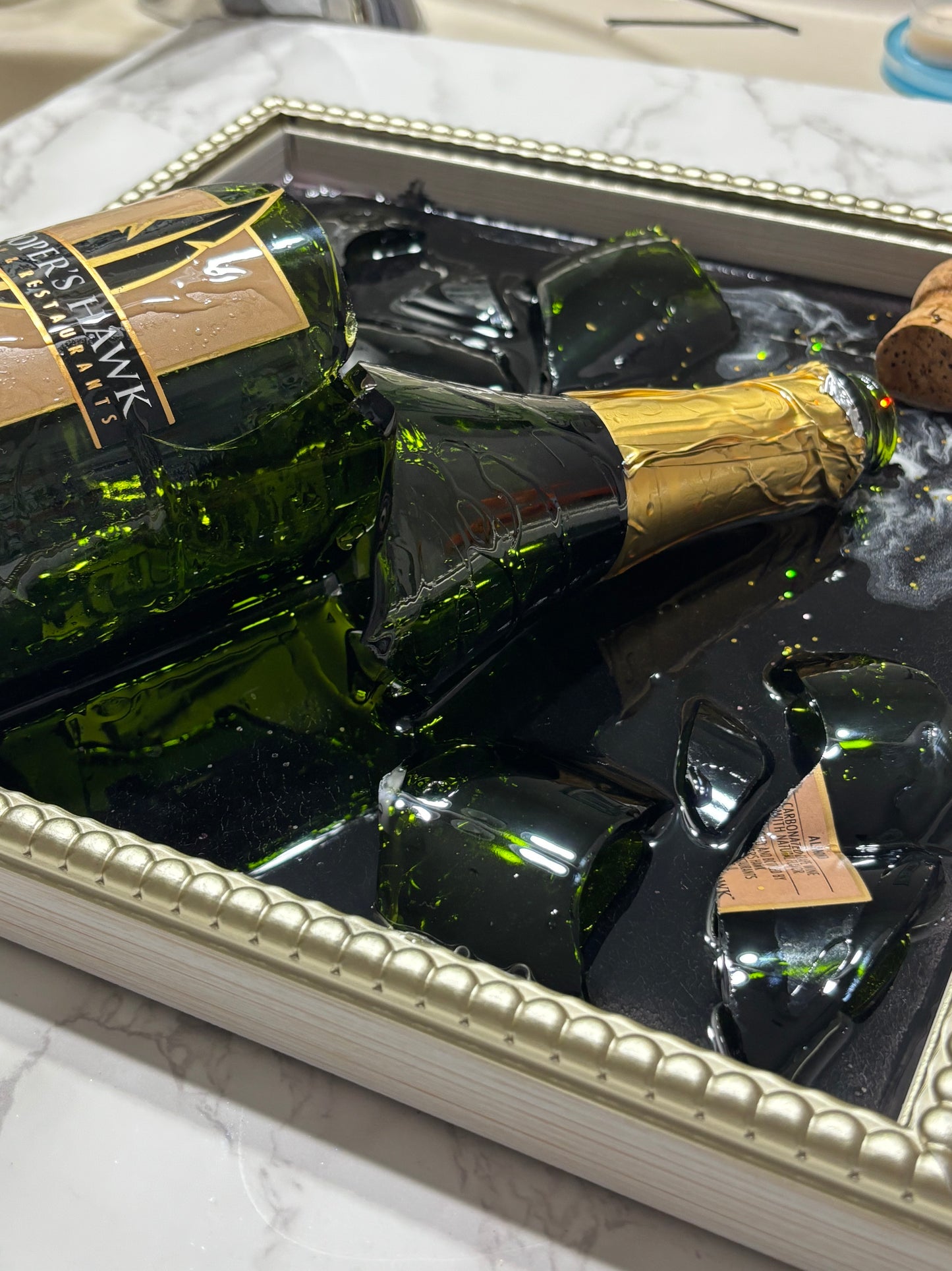 Smashed Champagne bottle -Coopers Hawk