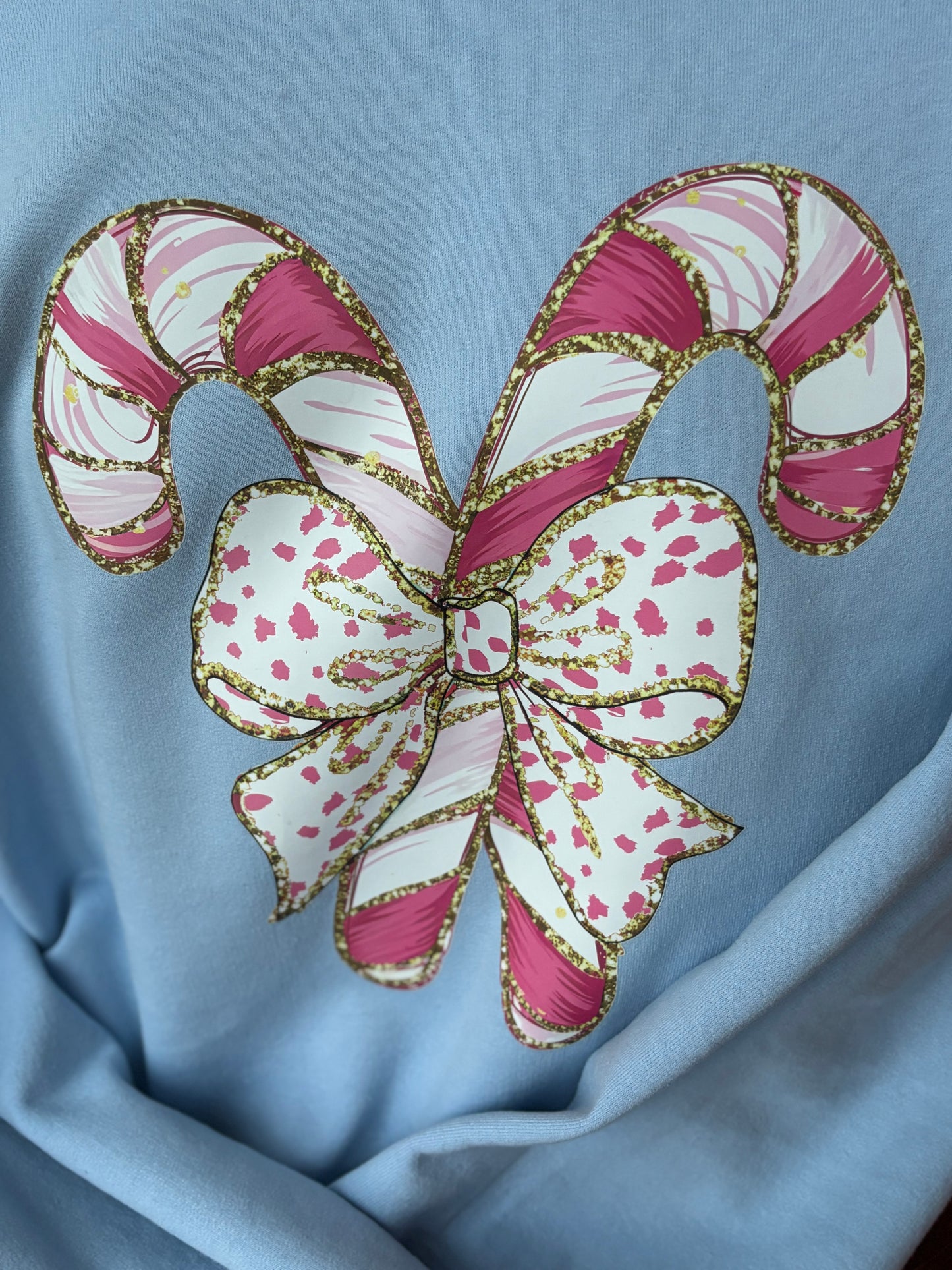 Large cute candy canes with bow- crewneck