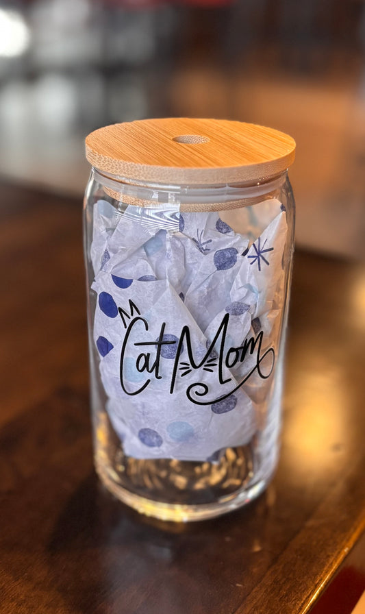 Cat Mom inspired glass cup