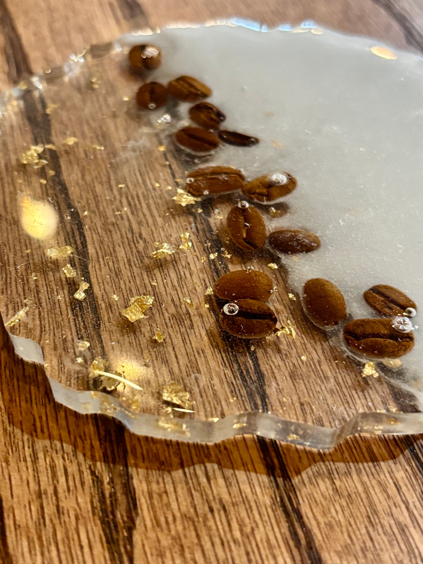 White & Gold leaf coaster with real coffee beans