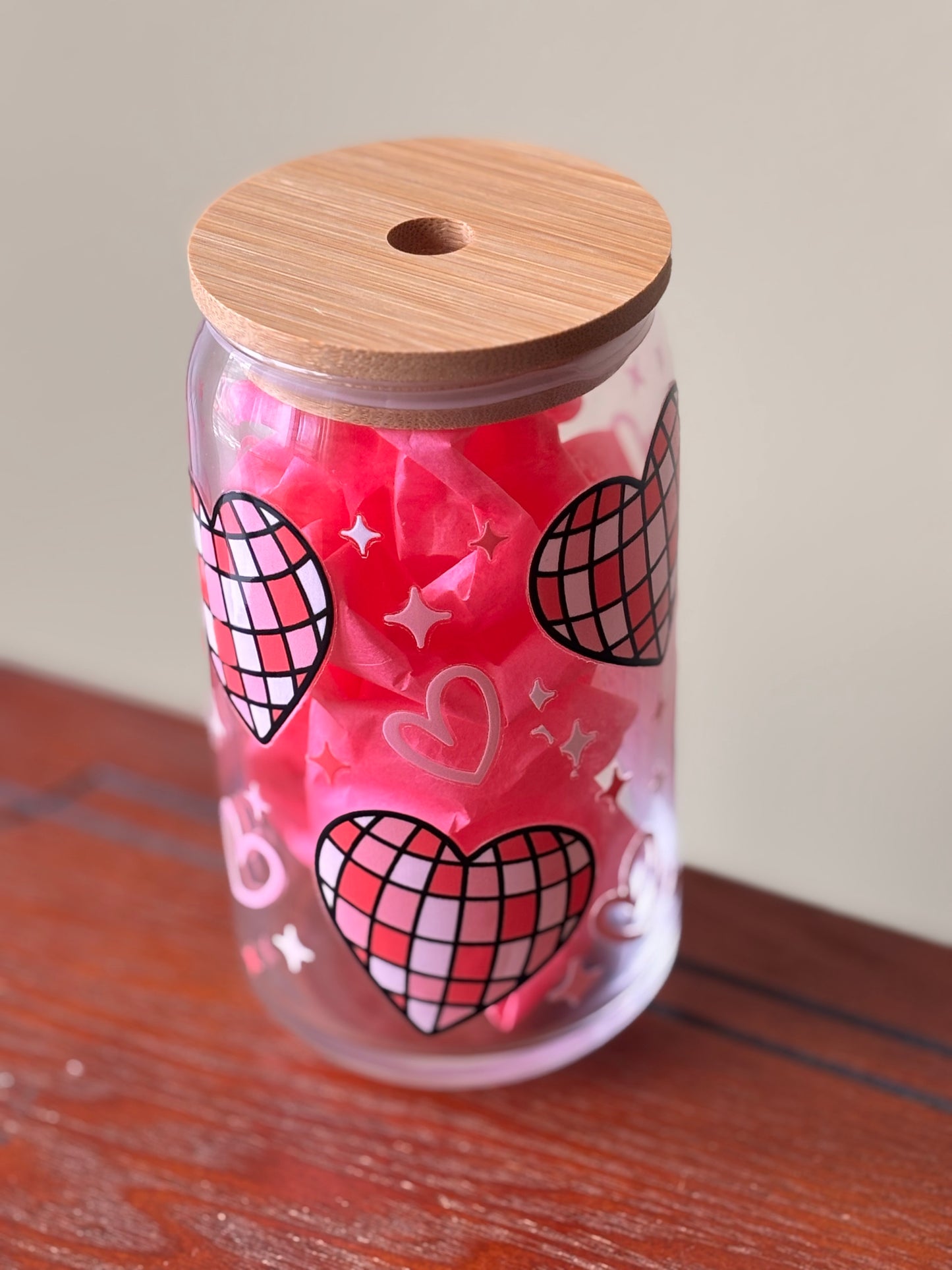 Disco Heart Glass Cup – Valentine’s Edition 16oz