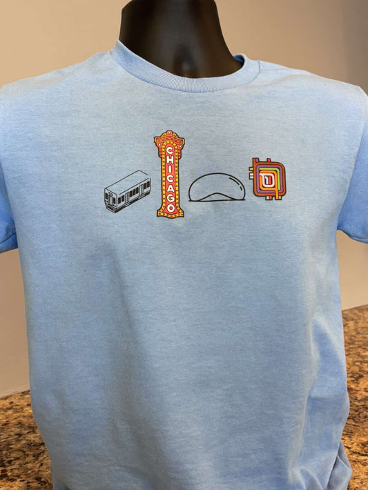 Chicago icons (train, theater, bean, loop) - Tshirt