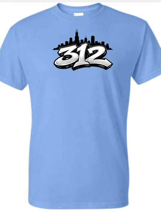 312 Street font with Chicago Skyline - t-shirt