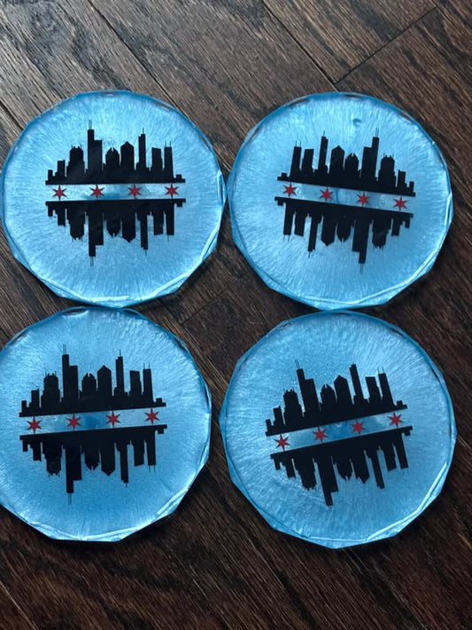 Chicago Skyline & Stars Resin Coasters