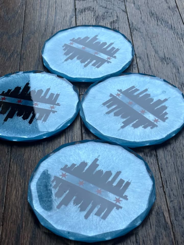 Chicago Skyline & Stars Resin Coasters