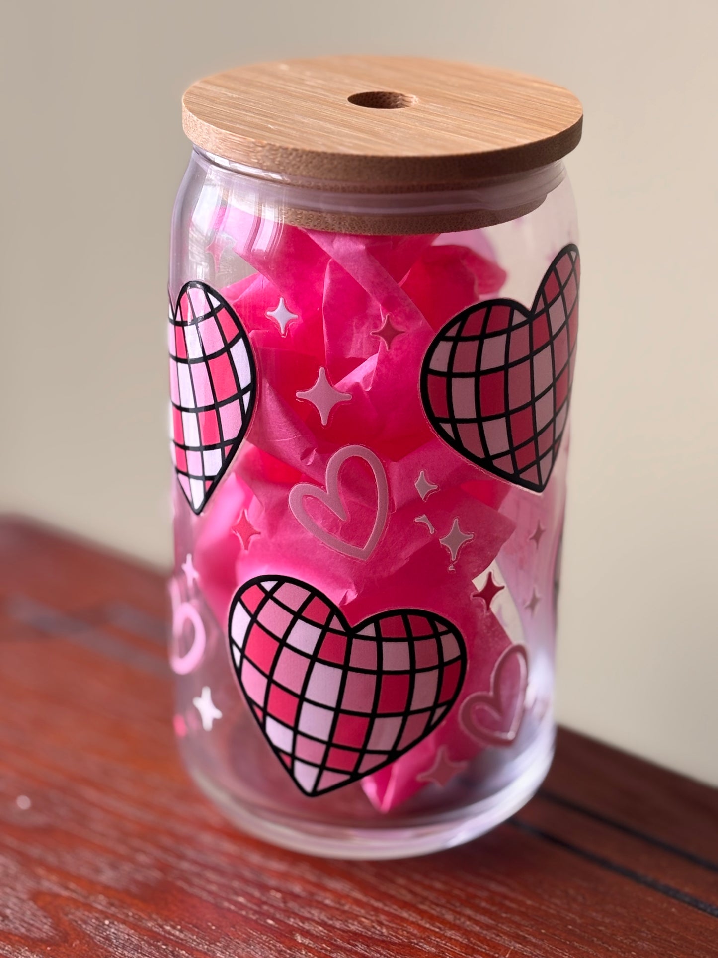 Disco Heart Glass Cup – Valentine’s Edition 16oz