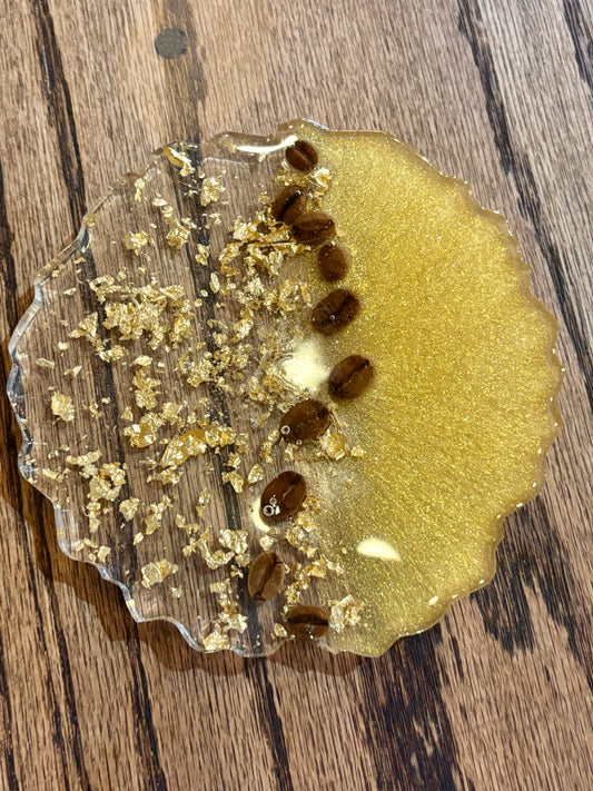 Gold & Gold leaf coaster with real coffee beans