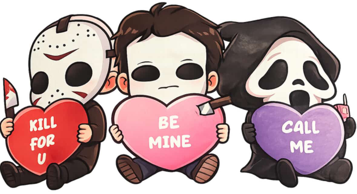 Retro Halloween movie & Valentine hearts - crewneck