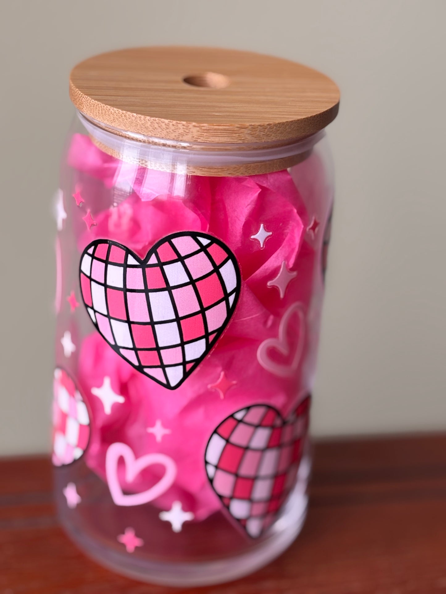 Disco Heart Glass Cup – Valentine’s Edition 16oz