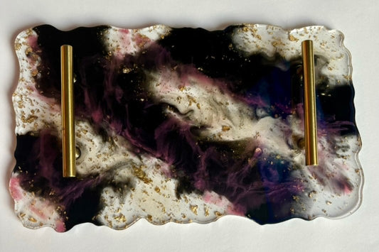 Black, clear with gold flakes with a hint of pink- Serving Tray