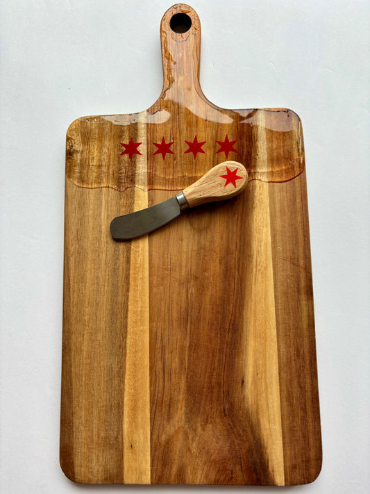 Chicago Star Cutting Board with cheese knife