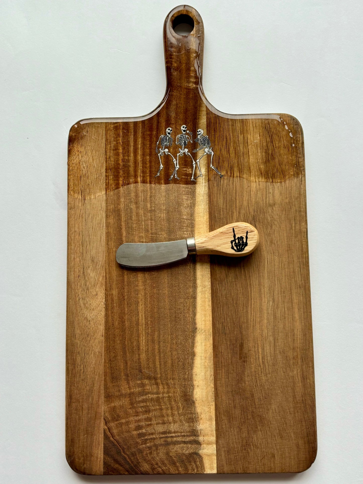 Skeleton Trio Wooden Cutting board with cheese knife