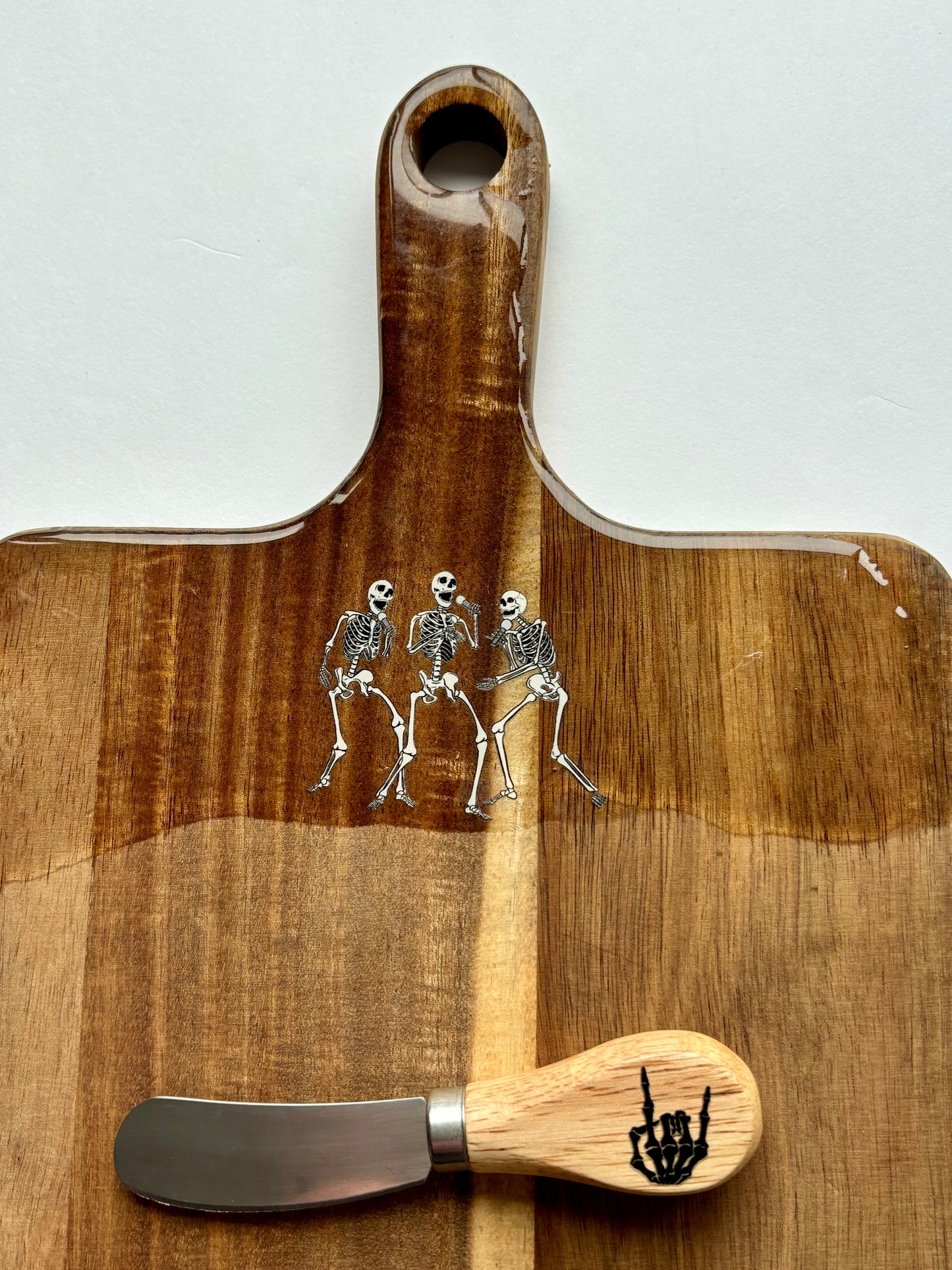 Skeleton Trio Wooden Cutting board with cheese knife