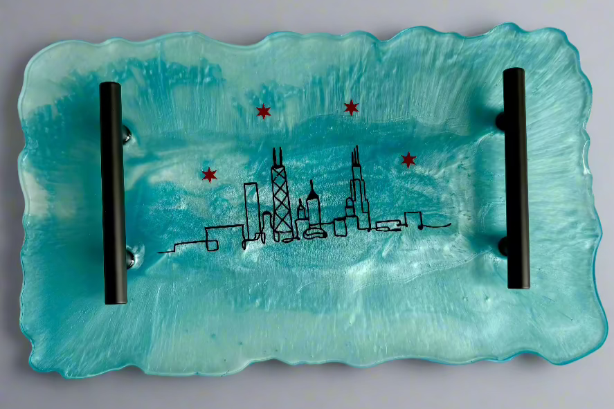 Chicago Skyline Serving Tray with Black Handlebars