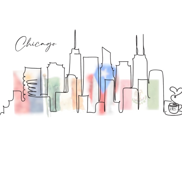 Chicago skyline with culture flags - T-shirt