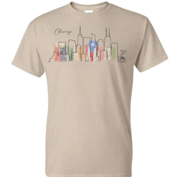 Chicago skyline with culture flags - T-shirt